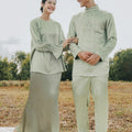 The Shawwal Collection Women Ruffle Sleeves Blouse Matcha Green Satin - Umbi