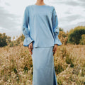 The Shawwal Collection Women Ruffle Sleeves Blouse Pigeon Blue Satin - Umbi