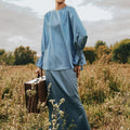 The Shawwal Collection Women Ruffle Sleeves Blouse Pigeon Blue Satin - Umbi
