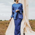 The Shawwal Collection Women Ruffle Sleeves Blouse Royal Blue Satin - Umbi