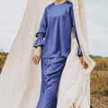 The Shawwal Collection Women Ruffle Sleeves Blouse Royal Blue Satin - Umbi