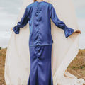 The Shawwal Collection Women Ruffle Sleeves Blouse Royal Blue Satin - Umbi