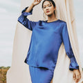 The Shawwal Collection Women Ruffle Sleeves Blouse Royal Blue Satin - Umbi