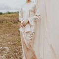 The Shawwal Collection Women Ruffle Sleeves Blouse Sand Satin - Umbi
