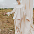 The Shawwal Collection Women Ruffle Sleeves Blouse Sand Satin - Umbi