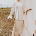 The Shawwal Collection Women Ruffle Sleeves Blouse Sand Satin - Umbi