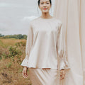 The Shawwal Collection Women Ruffle Sleeves Blouse Sand Satin - Umbi