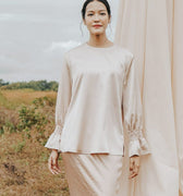 The Shawwal Collection Women Ruffle Sleeves Blouse Sand Satin - Umbi