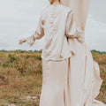 The Shawwal Collection Women Ruffle Sleeves Blouse Sand Satin - Umbi