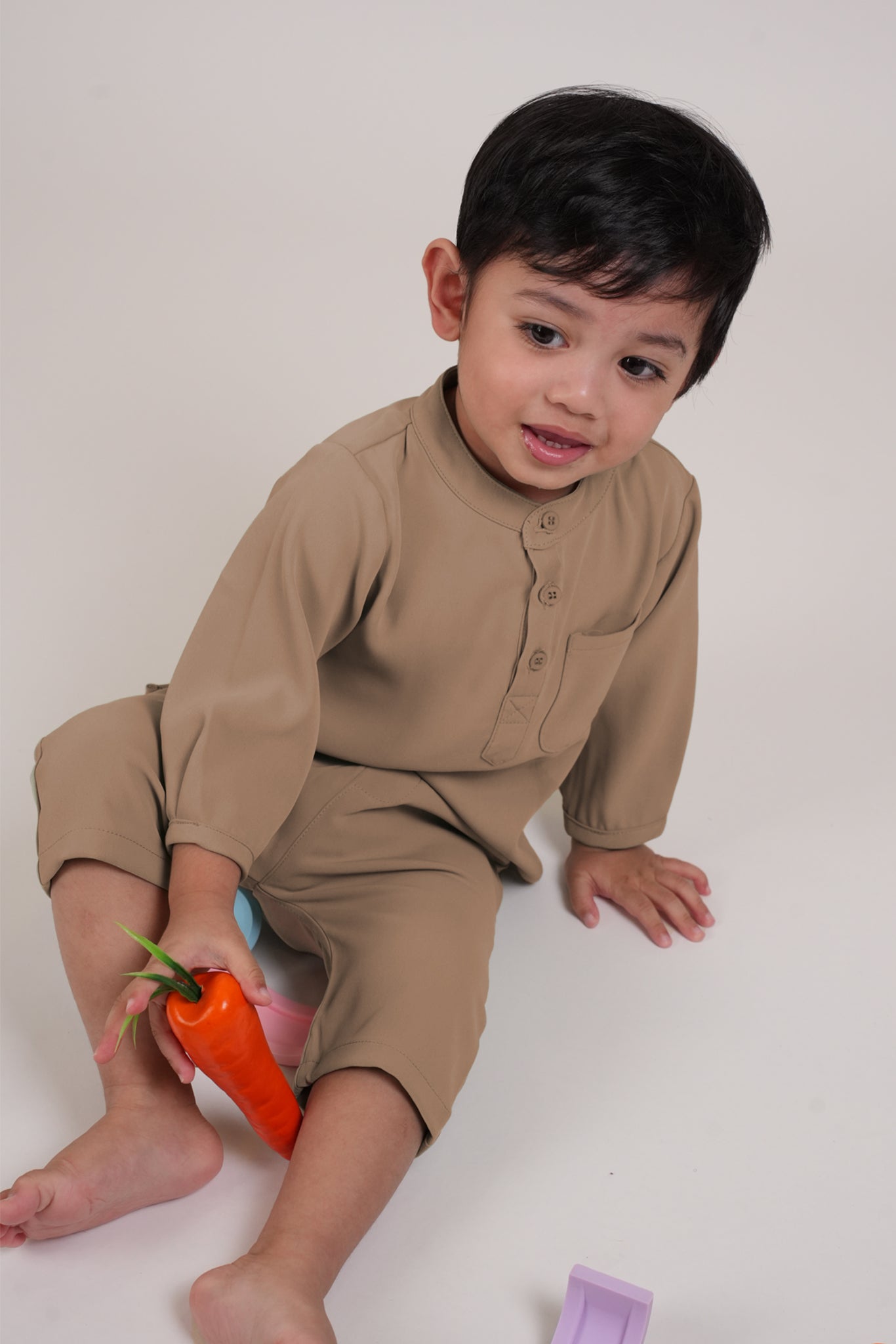 The Warisan Raya Baby Baju Melayu Set Caramel