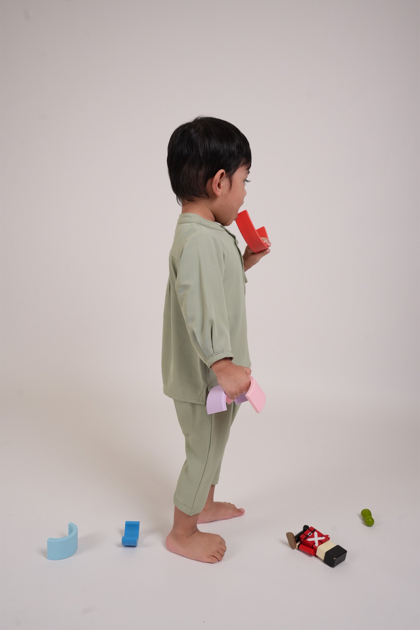 The Warisan Raya Baby Baju Melayu Set Sage Green - Umbi