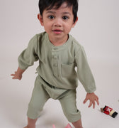 The Warisan Raya Baby Baju Melayu Set Sage Green - Umbi