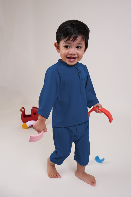 The Warisan Raya Baby Baju Melayu Set Steel Blue