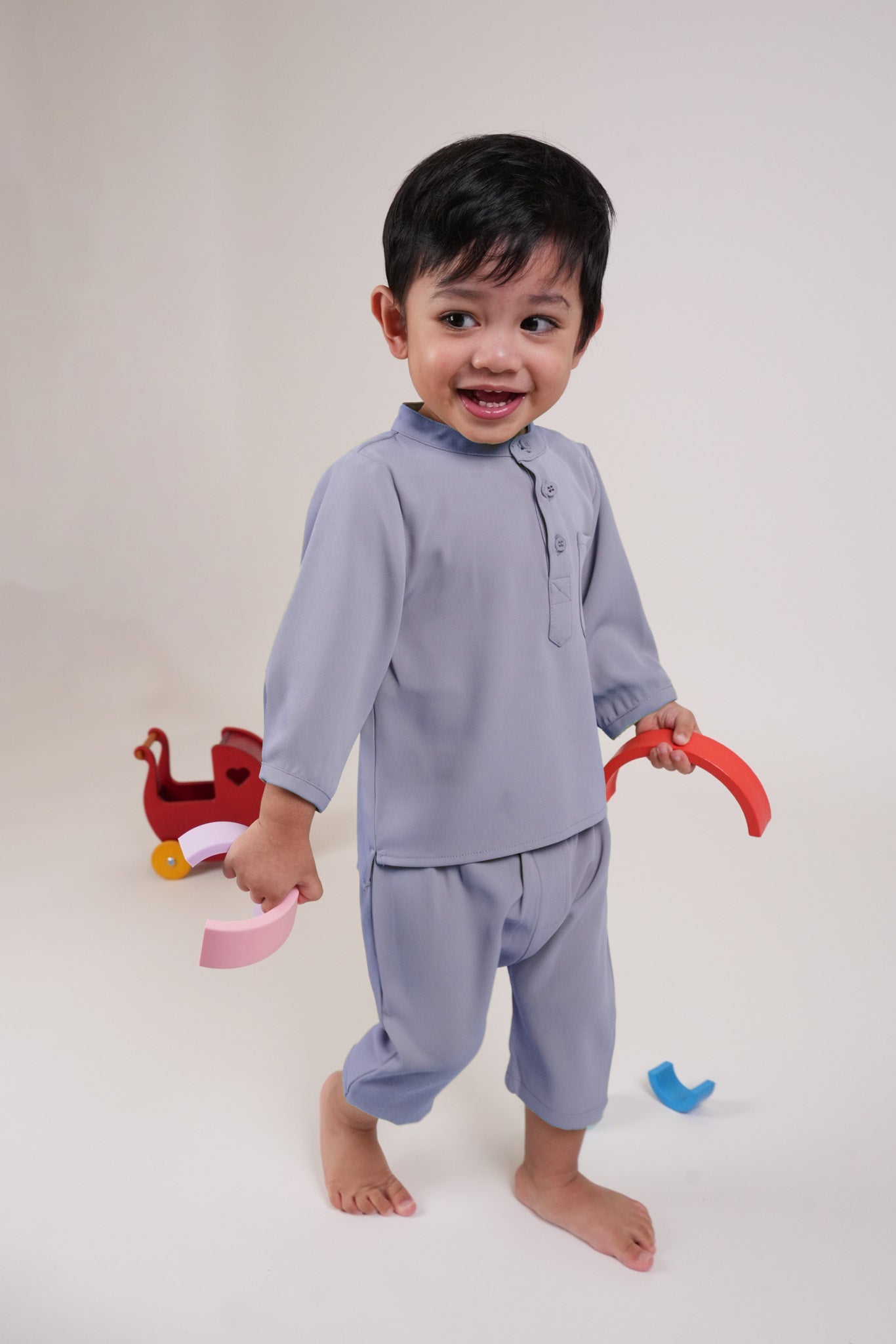 The Warisan Raya Baby Baju Melayu Set Stone Blue - Umbi
