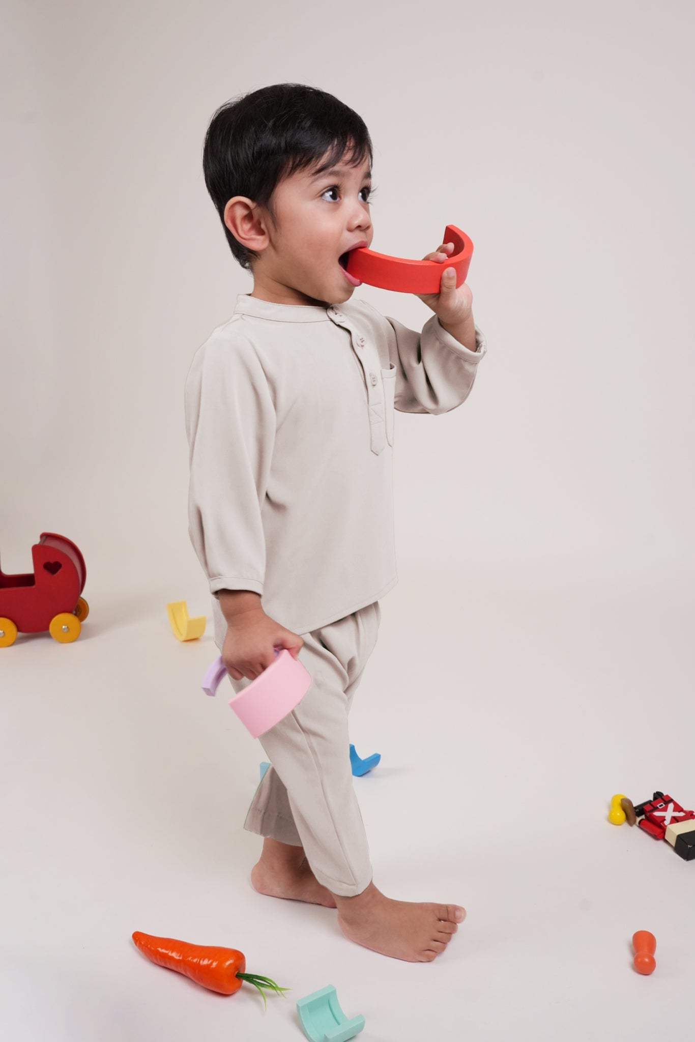 The Warisan Raya Baby Baju Melayu Set White - Umbi