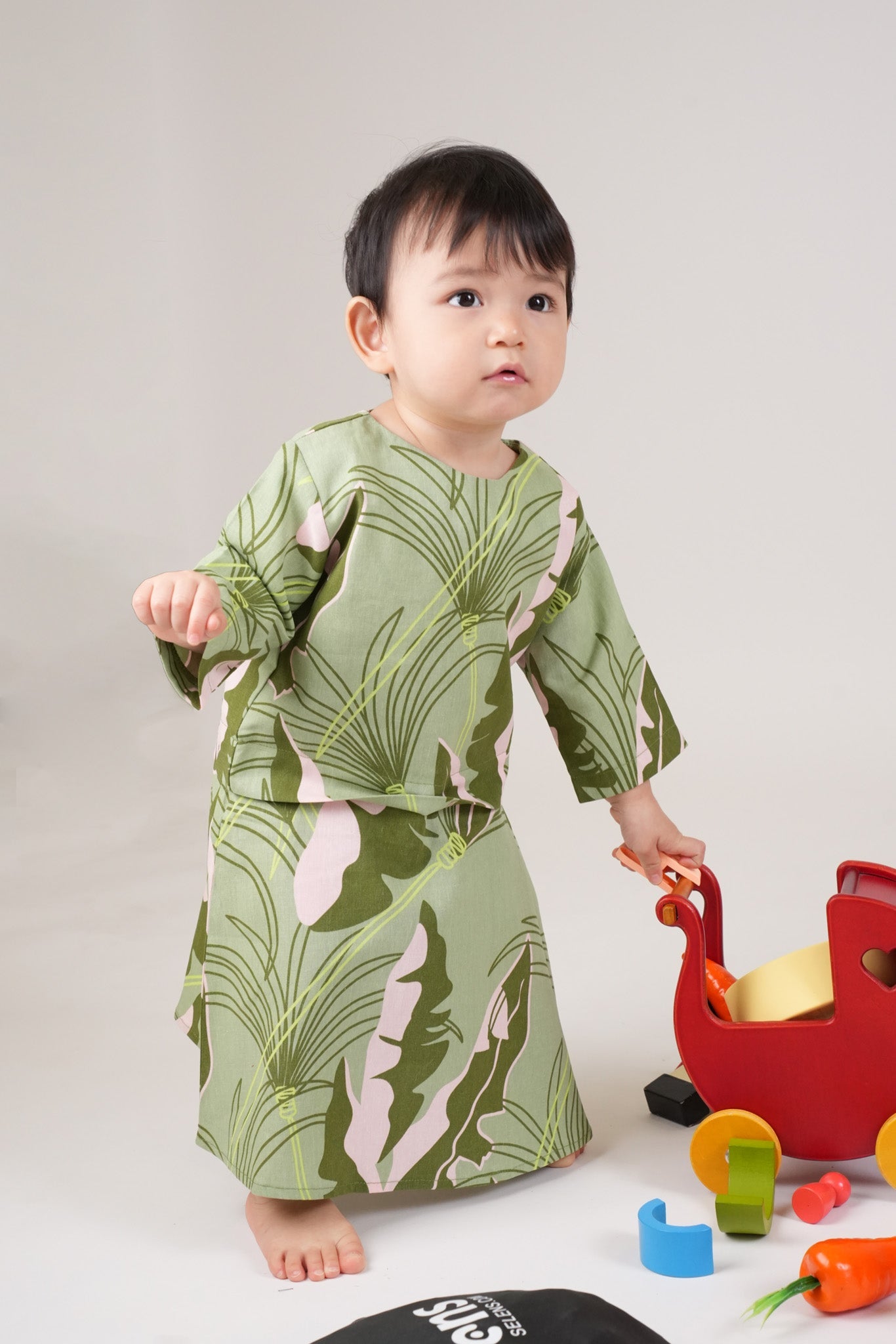 The Warisan Raya Baby Kurung Dress Estate Print - Umbi