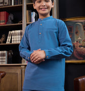 The Warisan Raya Boy Baju Melayu Set Steel Blue - Umbi