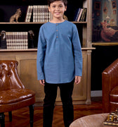 The Warisan Raya Boy Kurta Top Steel Blue - Umbi