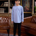 boy standing pose wearing boy kurta top stone blue