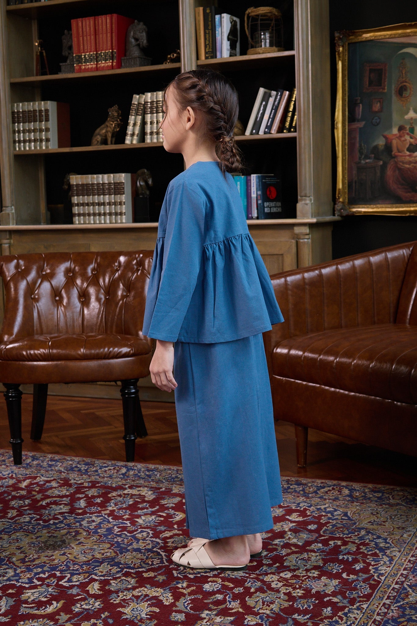 The Warisan Raya Girl Classic Skirt Steel Blue - Umbi