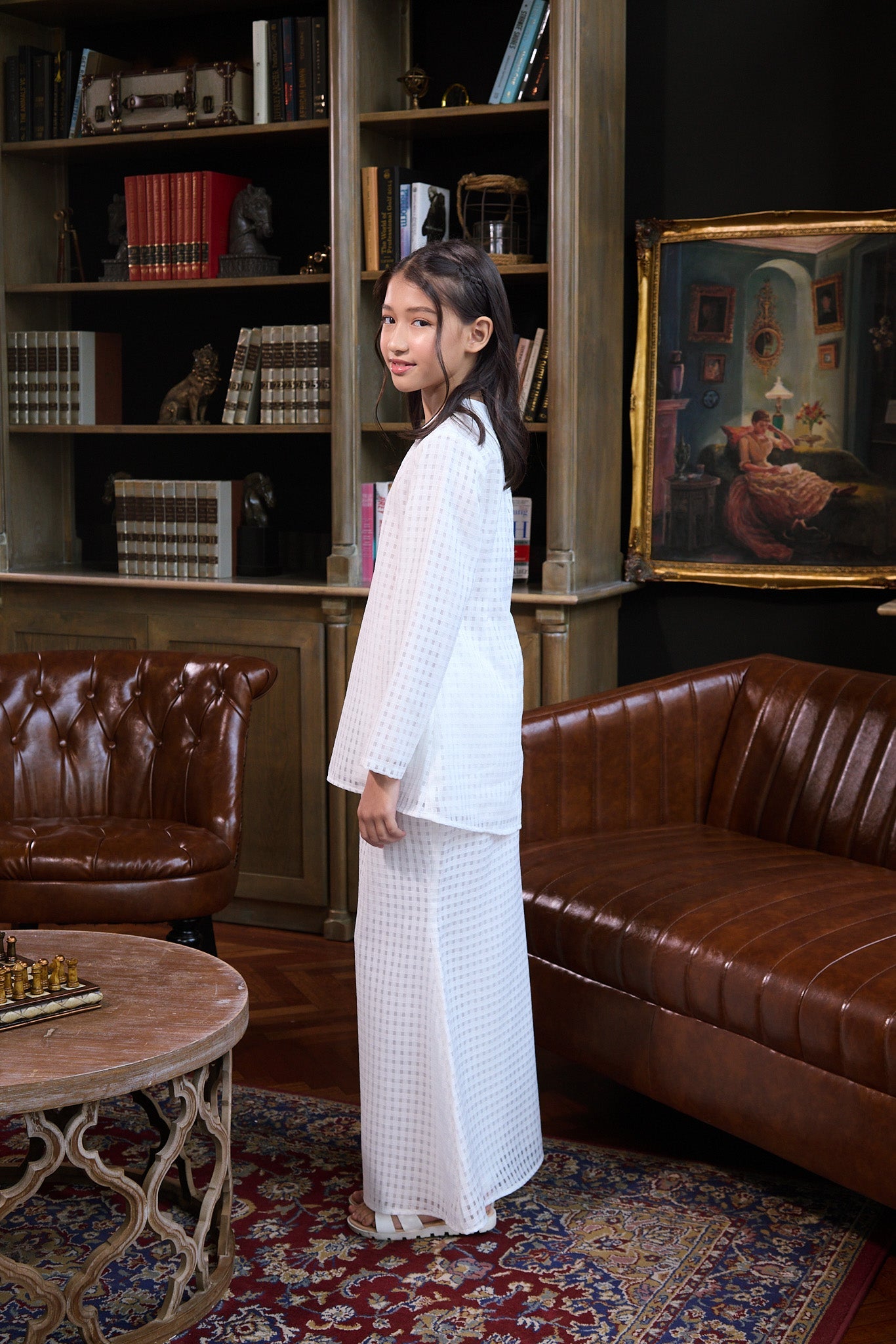 The Warisan Raya Girl Fitted Kurung Set Checked White - Umbi