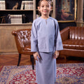 cute little girl standing pose in girl kurung top stone blue