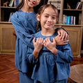 The Warisan Raya Girl Ruffle Blouse Steel Blue - Umbi