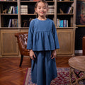 The Warisan Raya Girl Ruffle Blouse Steel Blue - Umbi