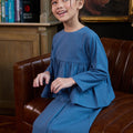 The Warisan Raya Girl Ruffle Blouse Steel Blue - Umbi