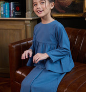 The Warisan Raya Girl Ruffle Blouse Steel Blue - Umbi
