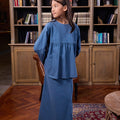 The Warisan Raya Girl Ruffle Blouse Steel Blue - Umbi