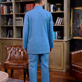 back view of men wearing steel blue baju melayu set