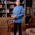 full length portrait of man donning kurta steel blue top