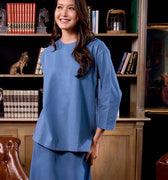 The Warisan Raya Women Boxy Blouse Steel Blue - Umbi