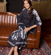 The Warisan Raya Women Saloma Kaftan Set Black Print - Umbi