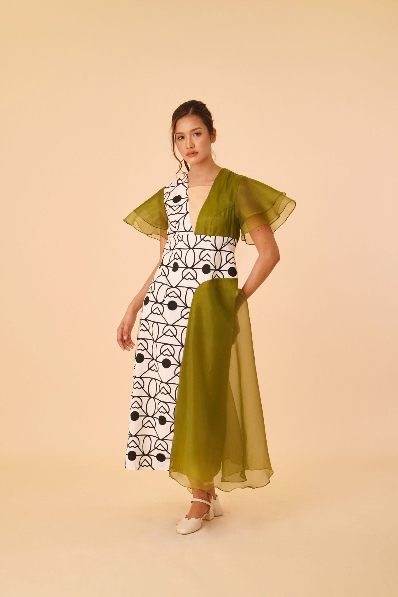 Two Tone Flare Midi Dress - Umbi