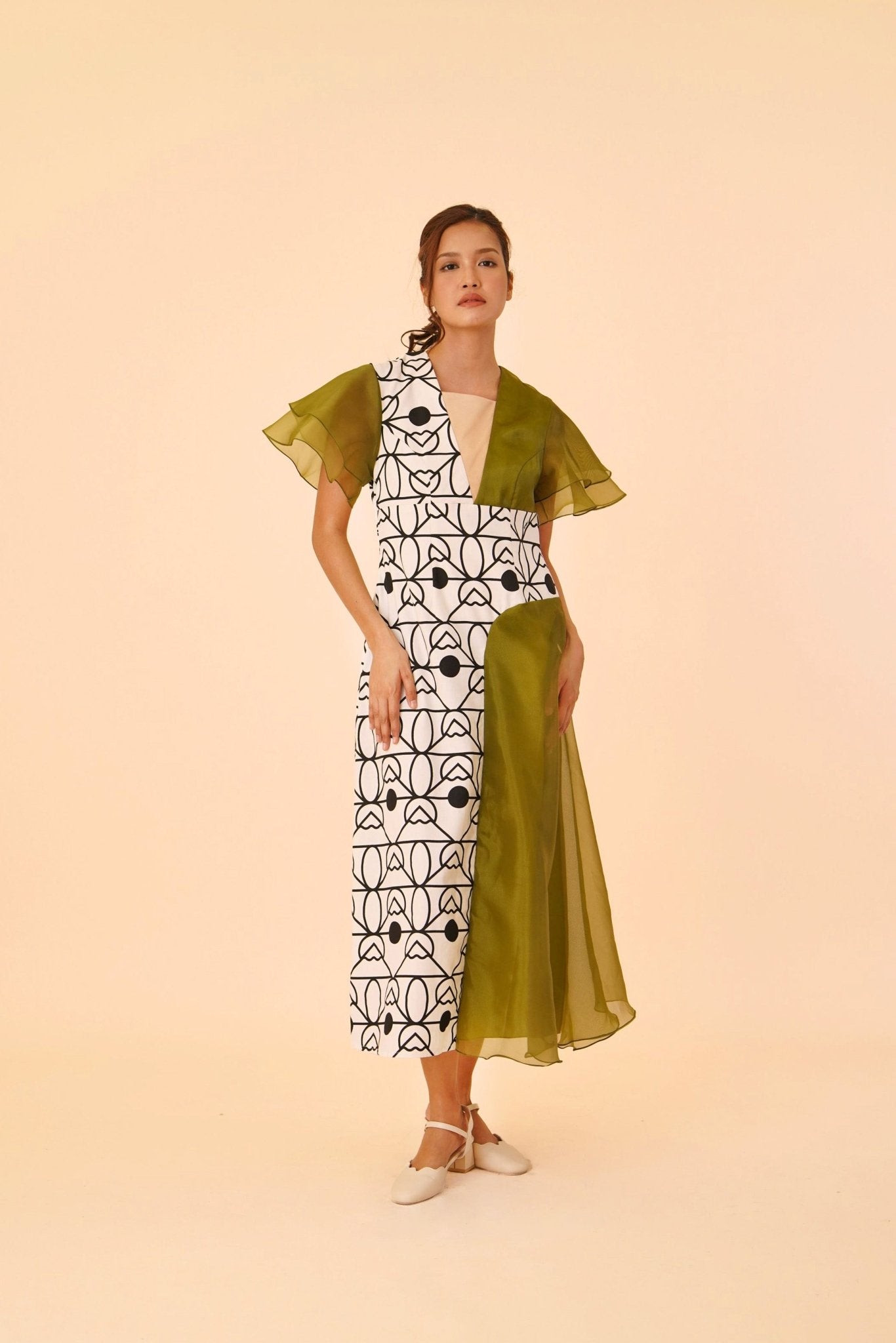 Two Tone Flare Midi Dress - Umbi