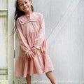 5-6 years old girl posing in checked red dress