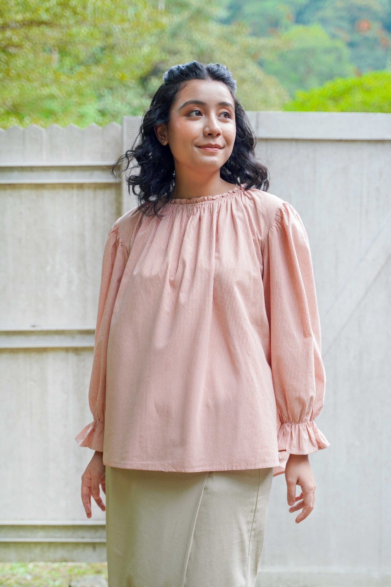 Women Dinah Blouse in Checked Red - Umbi