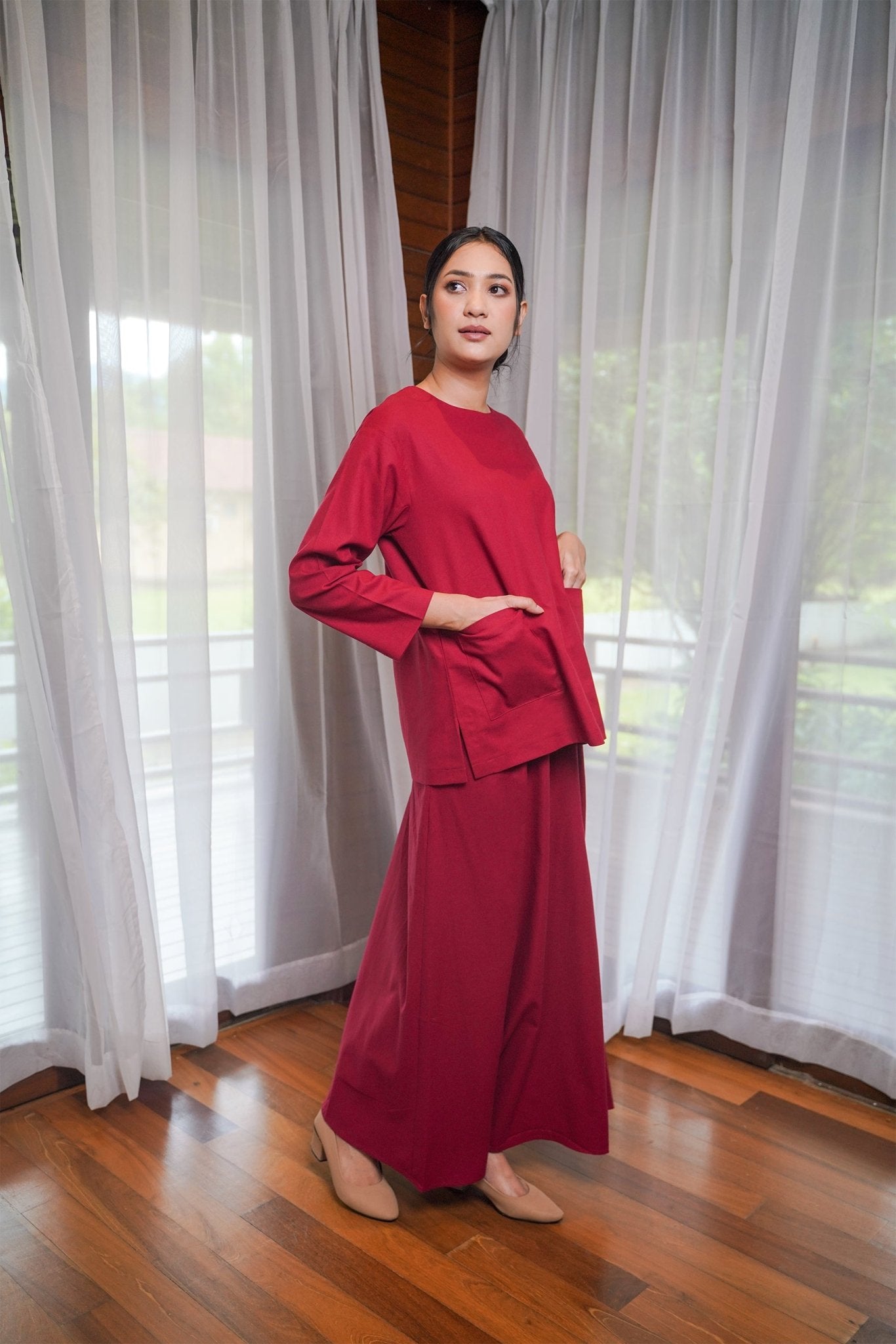 Women Flare Skirt Red - Umbi
