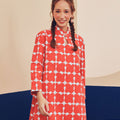 Women Mandarin Collar Kurung Blouse Bubblegum Print - Umbi