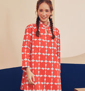 Women Mandarin Collar Kurung Blouse Bubblegum Print - Umbi