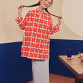Women Mandarin Collar Kurung Blouse Bubblegum Print - Umbi