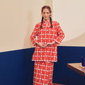 Women Mandarin Collar Kurung Blouse Bubblegum Print - Umbi