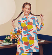 Women Mandarin Collar Kurung Blouse Jellybean Print - Umbi