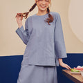 Women Pair Pockets Boxy Blouse Pigeon Blue - Umbi