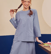 Women Pair Pockets Boxy Blouse Pigeon Blue - Umbi