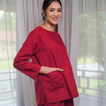 Women Pair Pockets Boxy Blouse Red - Umbi