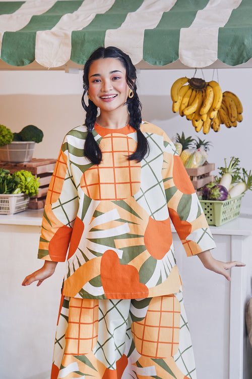 At The Market Collection Women Boxy Blouse Sunflower Print