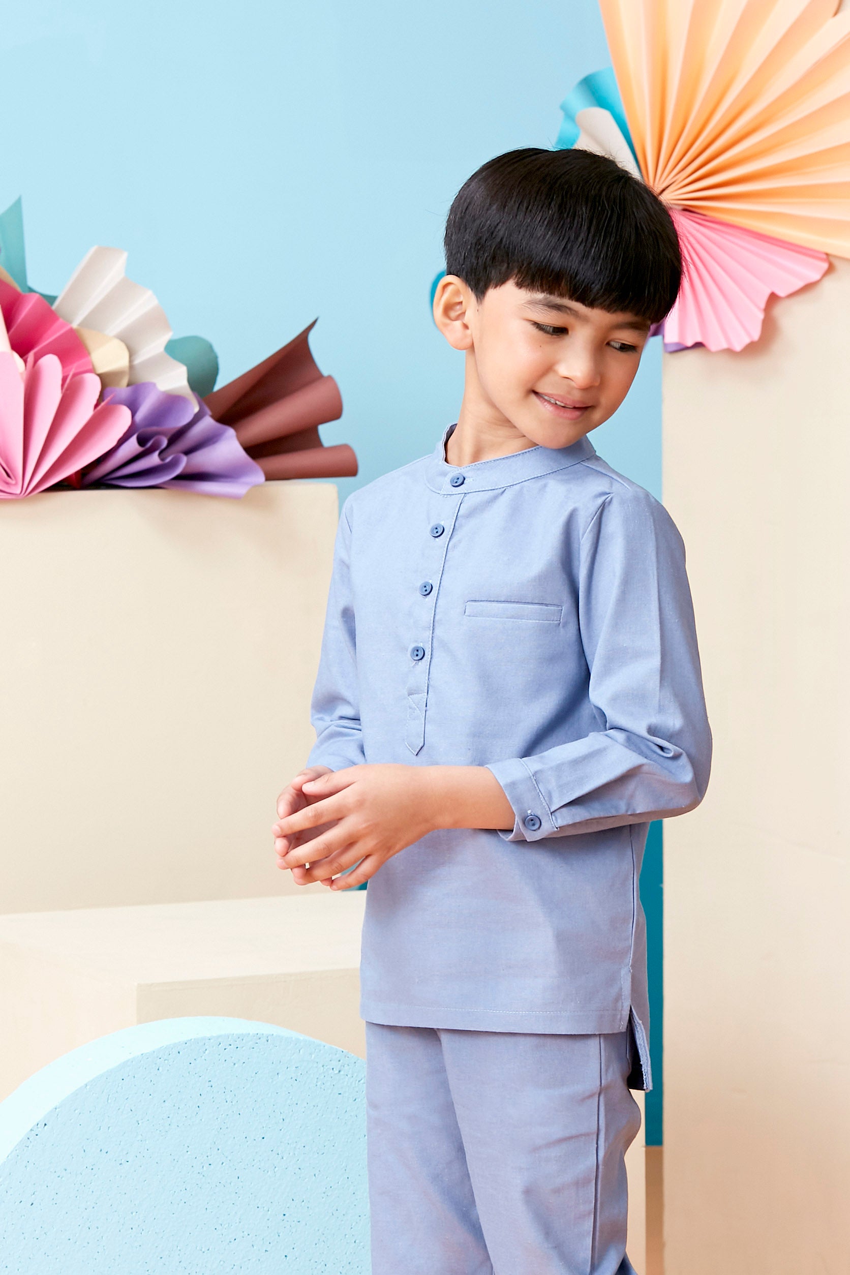 baju raya family sedondon kids boy baju melayu pigeon blue